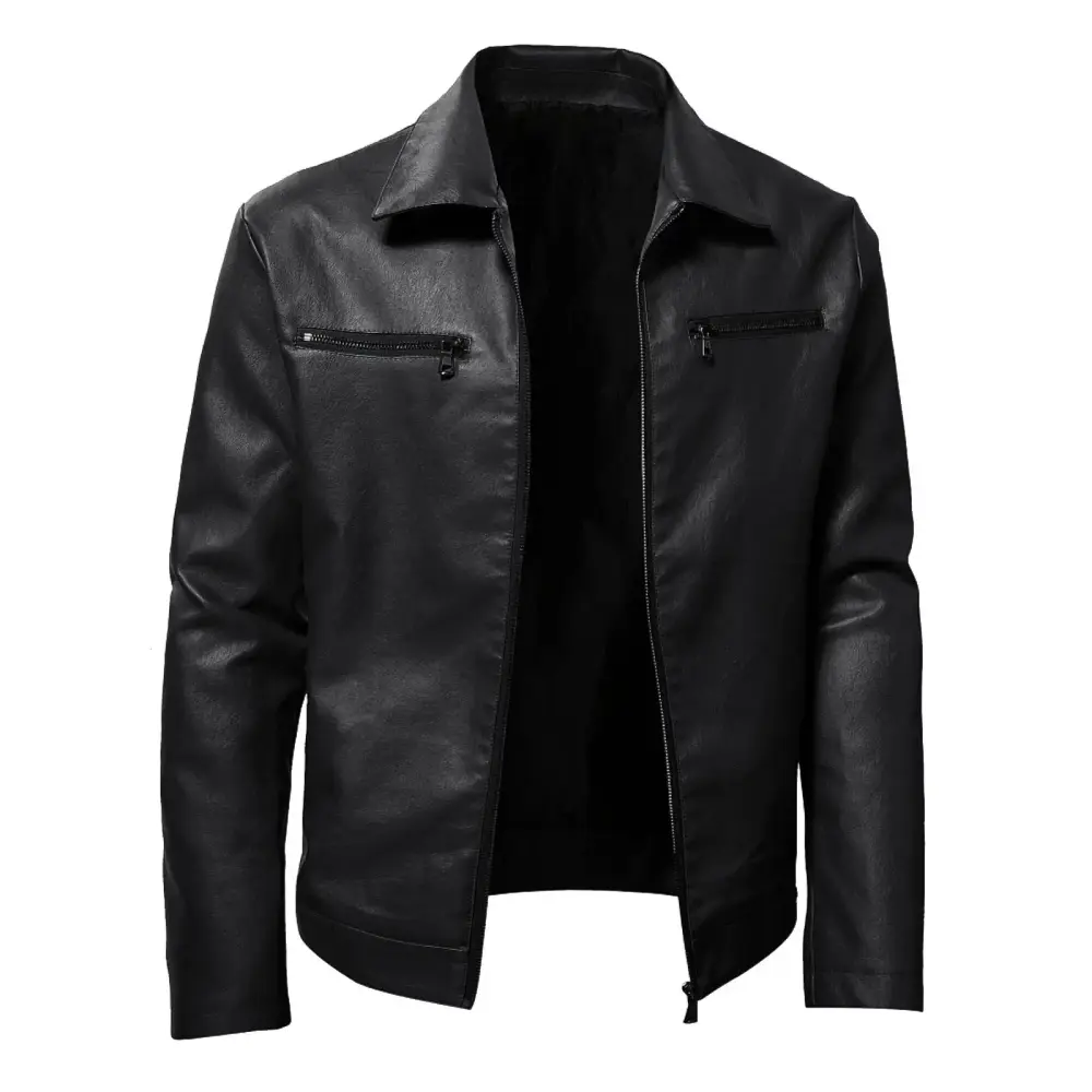 GUOBIOZIY Jackets for Men Leather Jacket Men Vintage Cool Jacket Leather Long Sleeve Stand Collar Coat Mens Winter Coats (Black.XL)