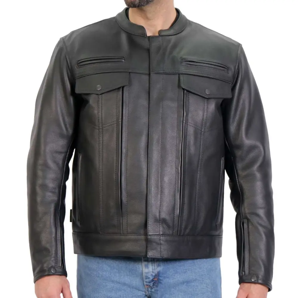 Hot Leathers JKM1028 Men's Black Leather MC Jacket with Zip Out Lining X-Large