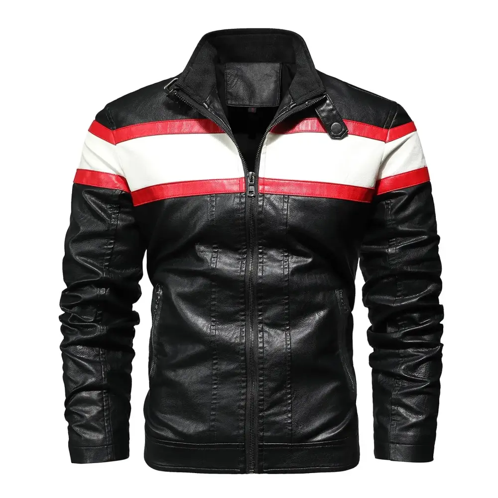 Men's Biker Jacket Bomber Leather Jacket Men Sweaters for Men Zip Up Men's Turn-Down Casual Collar Zipper Patchwork Long Sleeve Leather Outwear Jacket