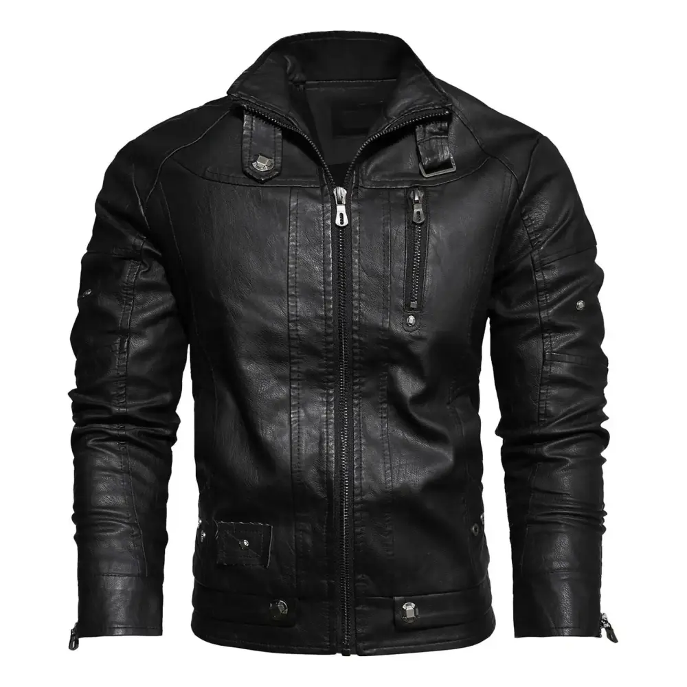 Youmylove Lightweight Jackets For Men Autumn Winter Leather Jacket Stand Collar With Velvet And Thick Motorcycle Coat Down Jacket For Outdoor Hiking Camping