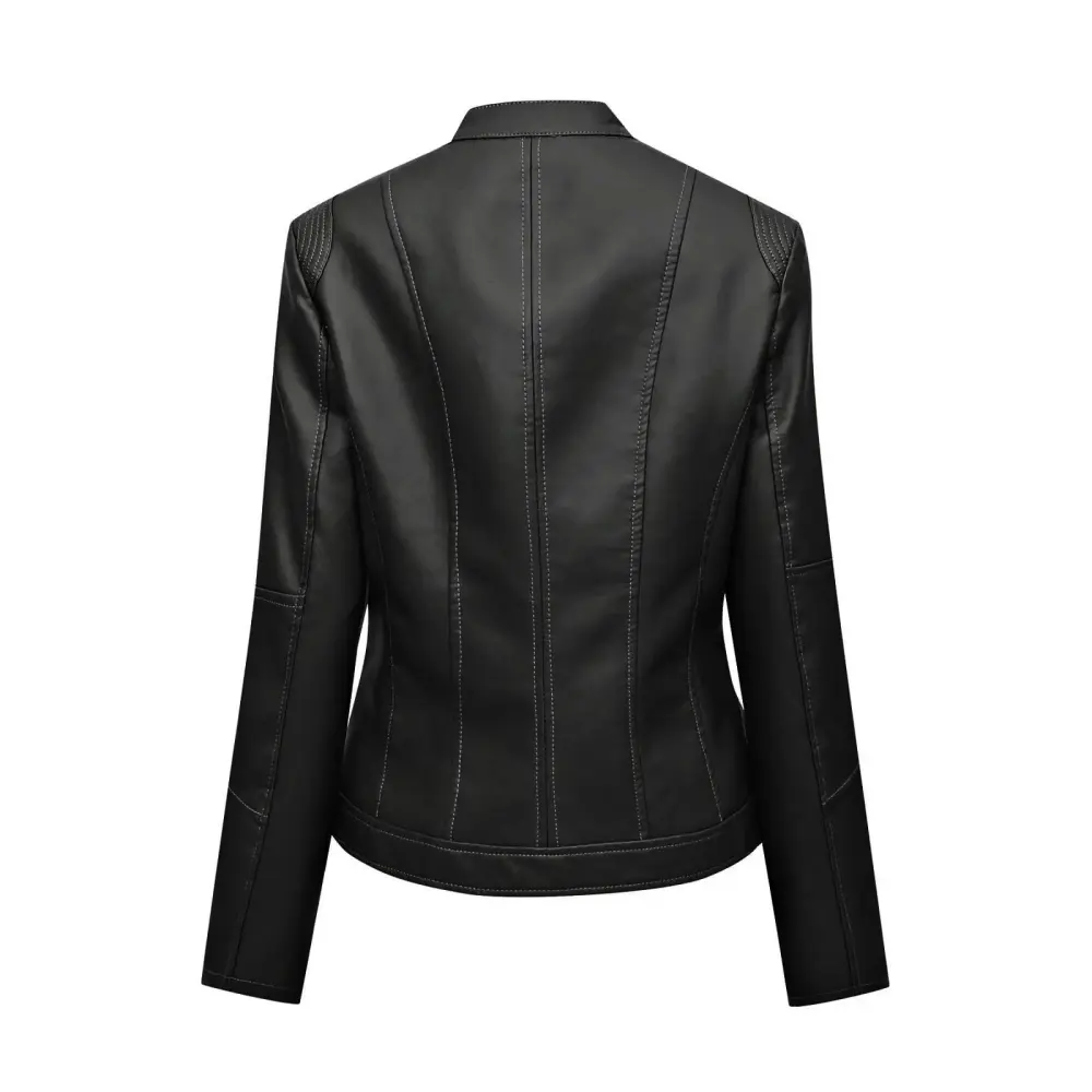 Dr.Eam Women Jackets Coat Zipper Casual Long Sleeve Leather Soft Motorcycle Leather Short Solid Jacket Coat Y2K Outerwear Black L