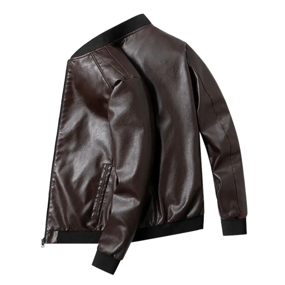 GUOBIOZIY Men Motorcycle Style Solid Color Leather Jacket | Mens Slim Fit Motorcycle Leather Jacket (Brown.M)