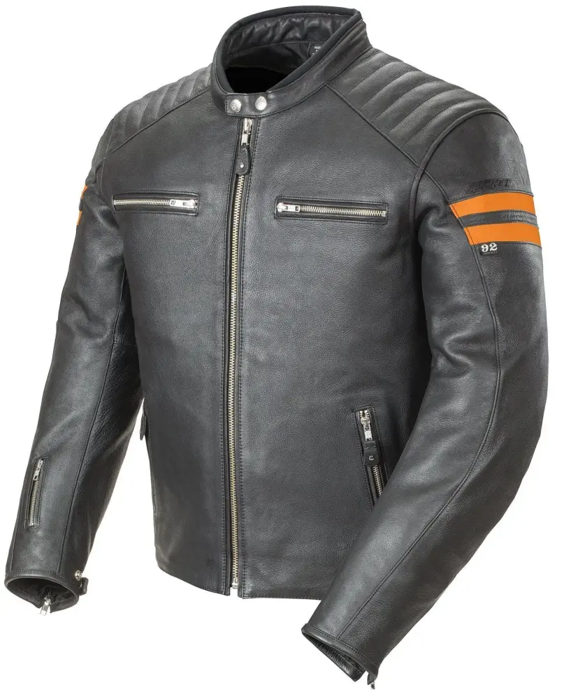 Joe Rocket Classic 92' Men's Leather Jacket (Black/Orange. Small)