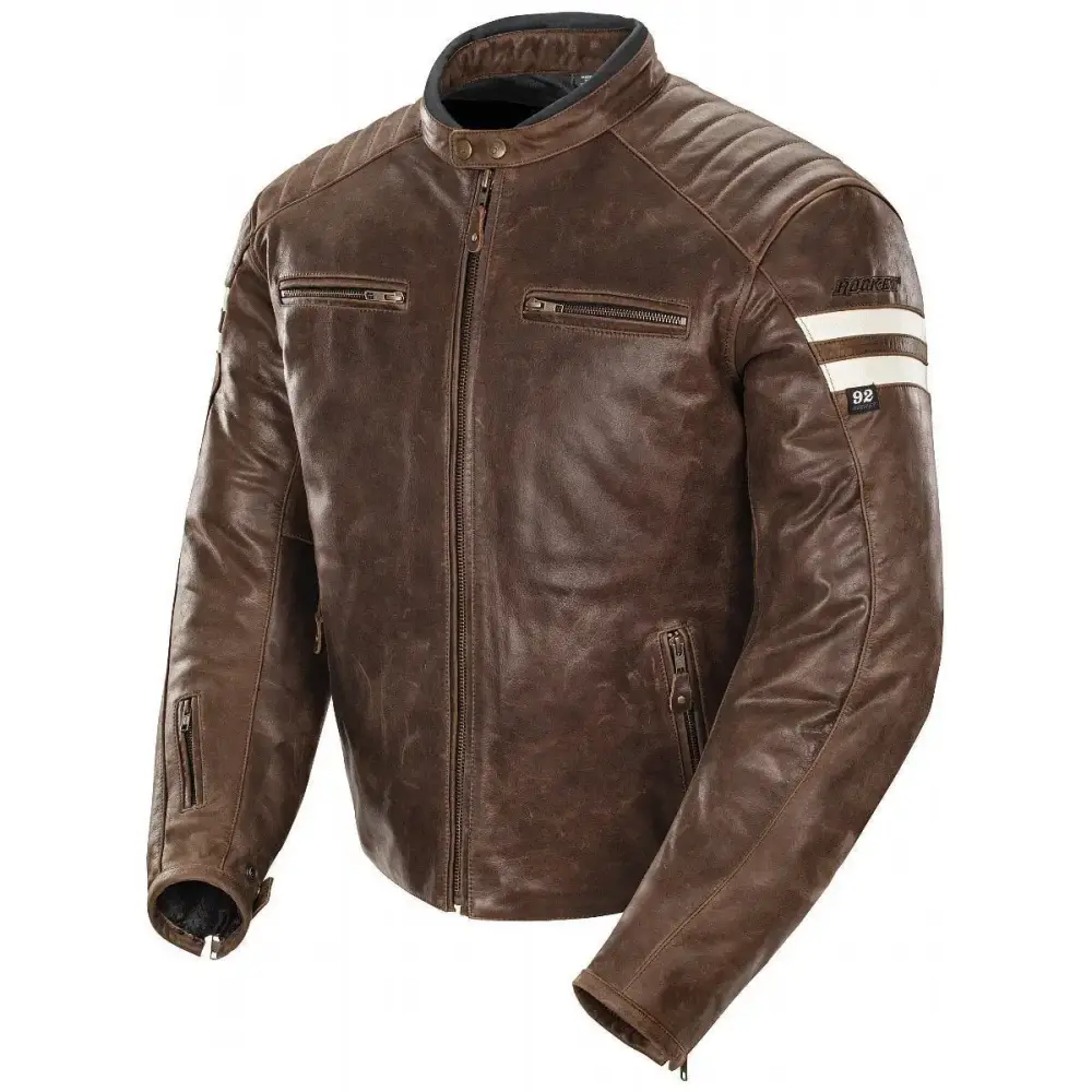 Joe Rocket Classic '92 Mens Leather Motorcycle Jacket Brown/Cream MD