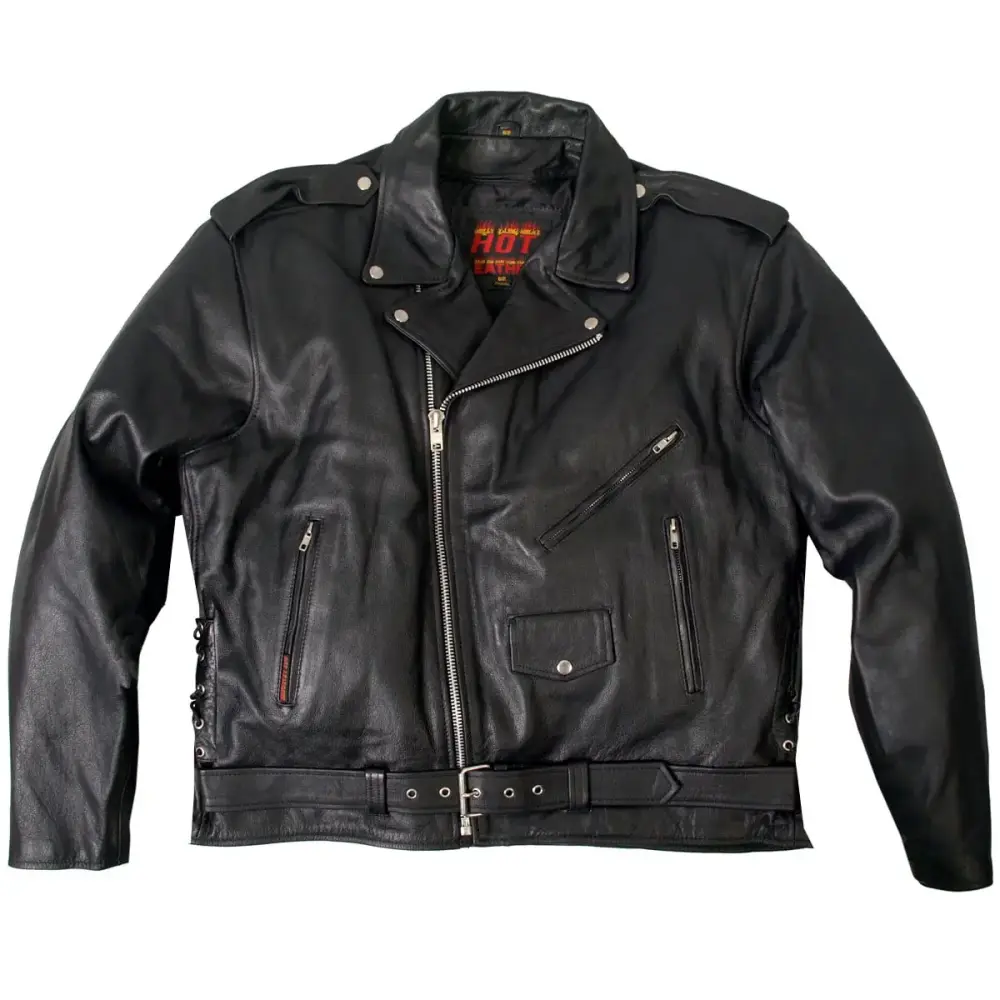 Hot Leathers JKM1002 Classic Men's Motorcycle Leather Jacket with Zip Out Lining 46