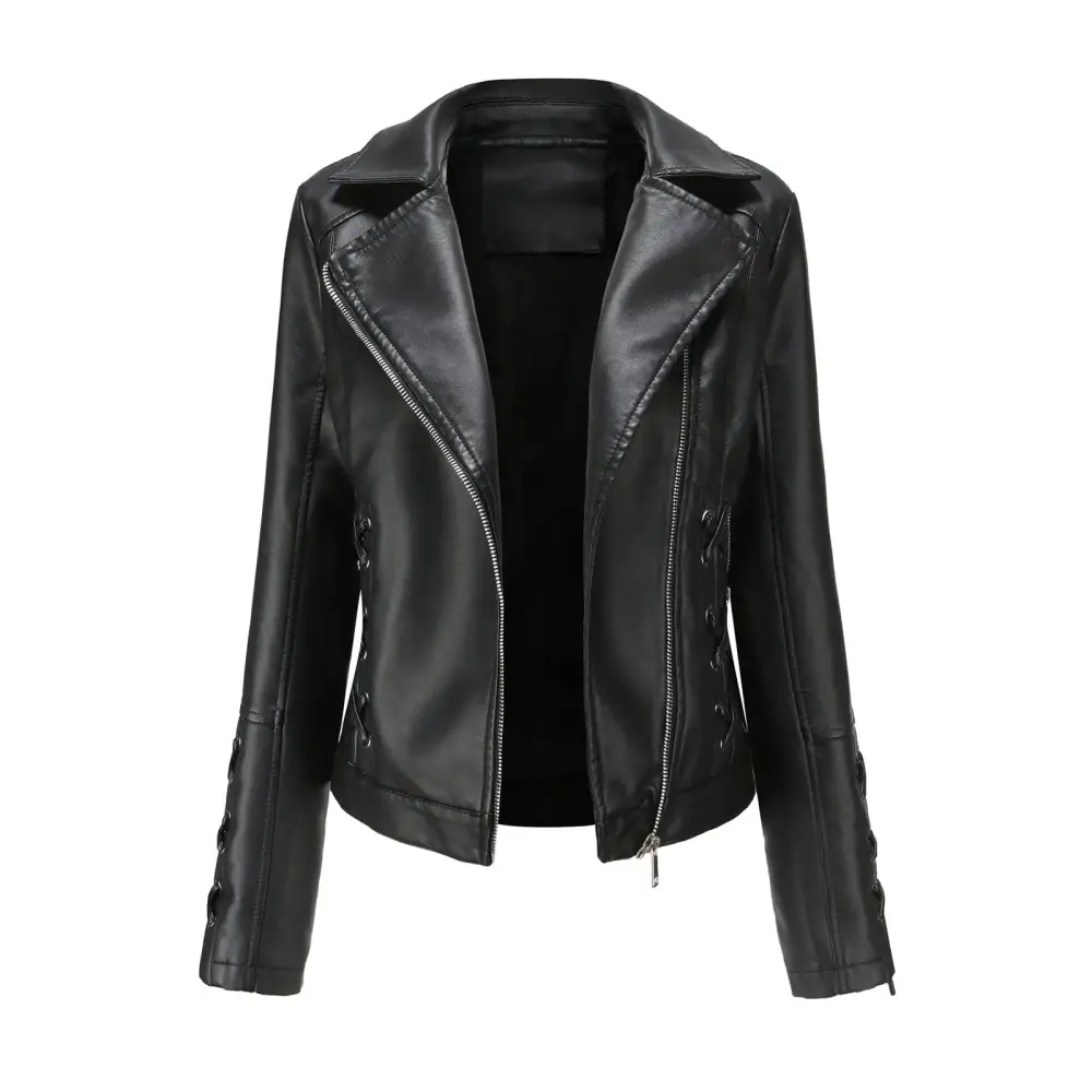 Ediodpoh Women High-quality Zipper Casual Leather Soft Motorcycle Leather Jacket Coat Womens Jackets Black L