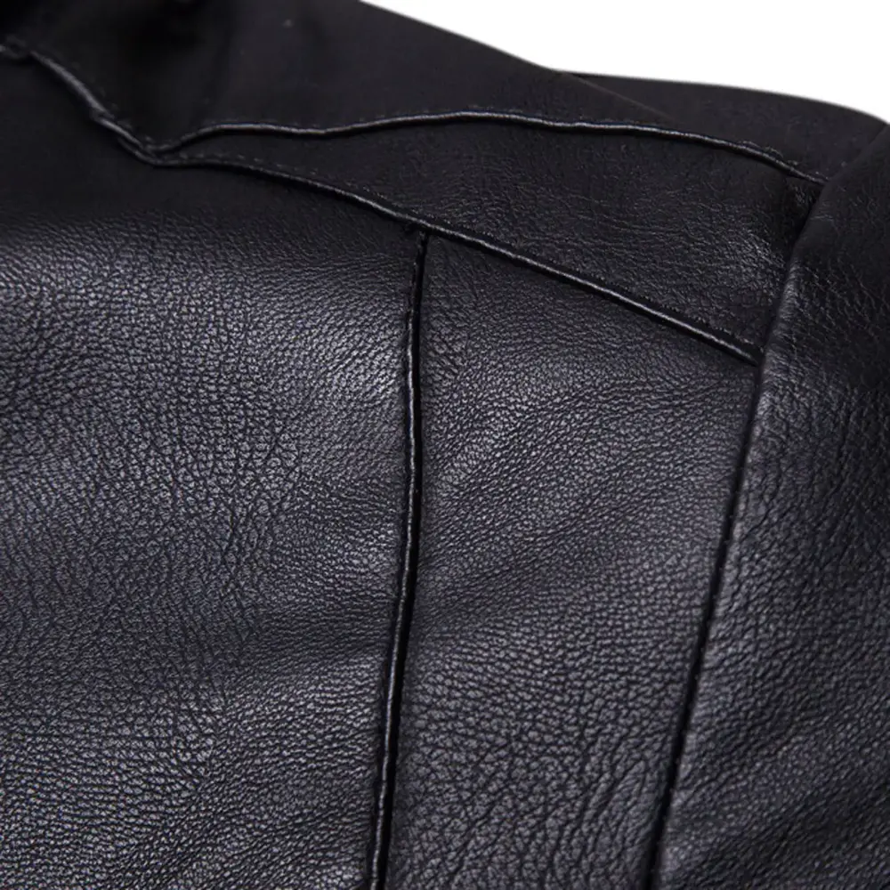 Lovskoo Men's Padded Leather Jacket Fashion Leather Plus Fleece Jacket Motorcycle Jacket Warm Leather Jacket Black