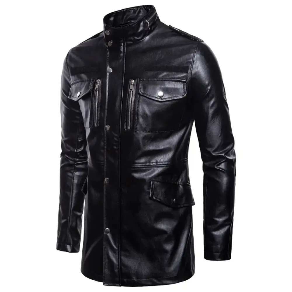 Dr.Eam Men Plus Size Jacket Zipper Outwear Biker Leather Jacket Autumn Winter Motorcycle Coat Coats Jackets Athletic Outfits Sportswear Black L