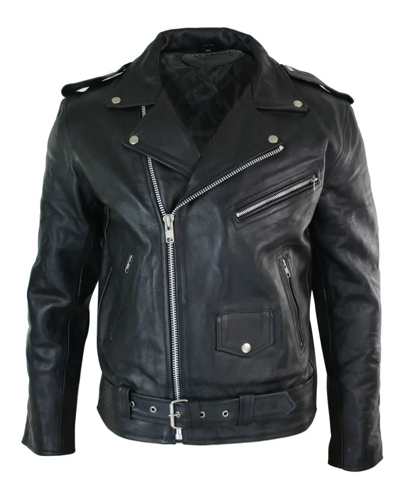 Men's Cowhide Motorcycle Cross Zip Biker Jacket | Infinity - MGW-11693