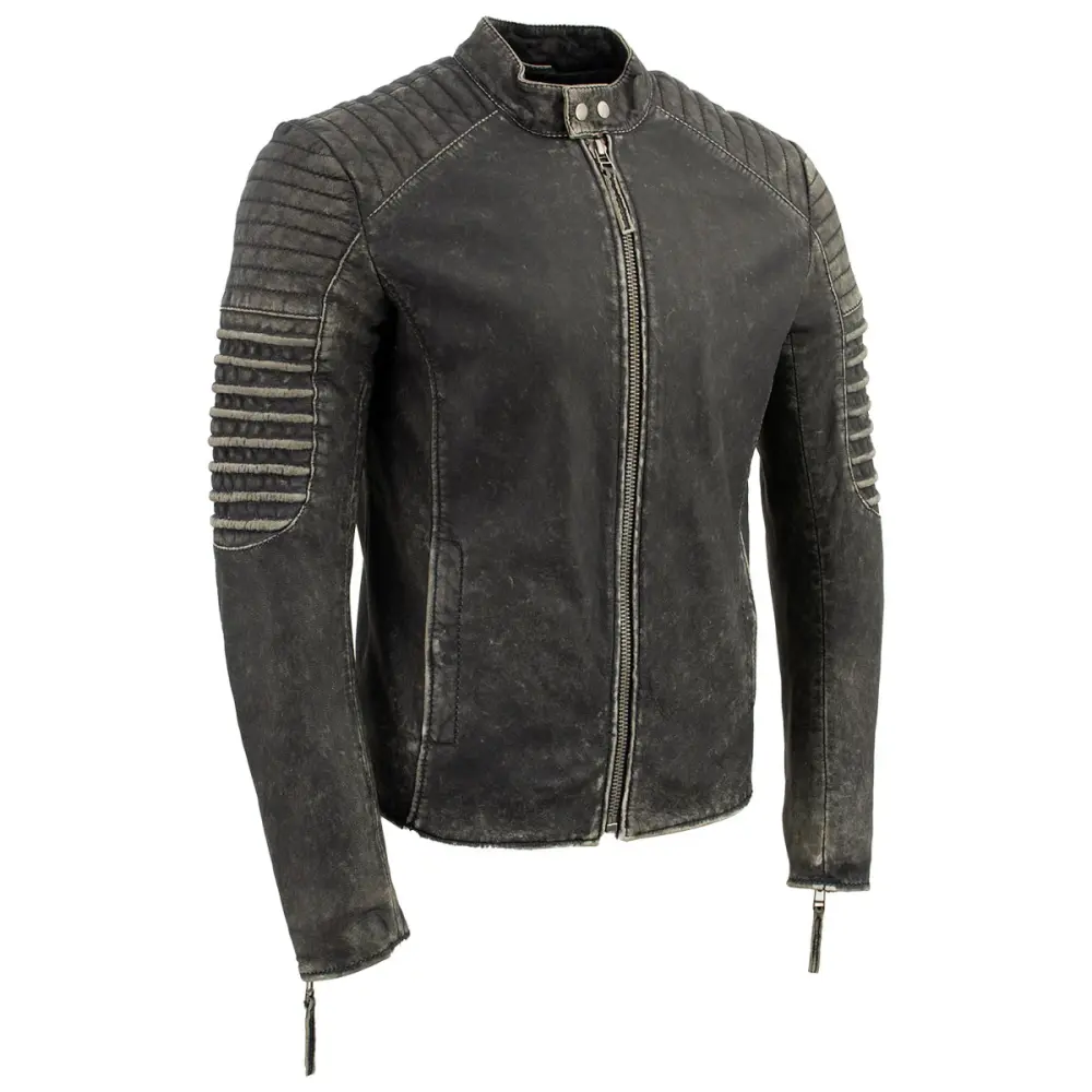 Milwaukee Leather Vintage SFM1808 Men's Black Leather Seamed Shoulder Zipper Front Jacket Small