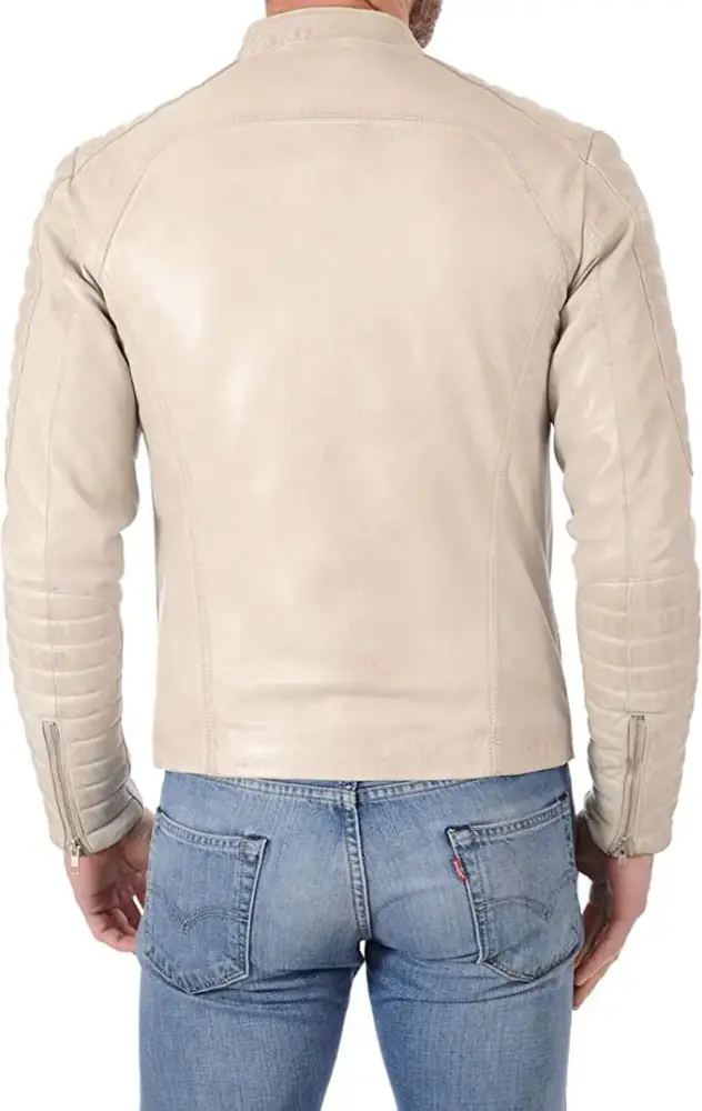 SkinOutfit Men's Leather Jacket Genuine Lambskin Motorcycle Bomber Biker Lightweight Outerwear Beige