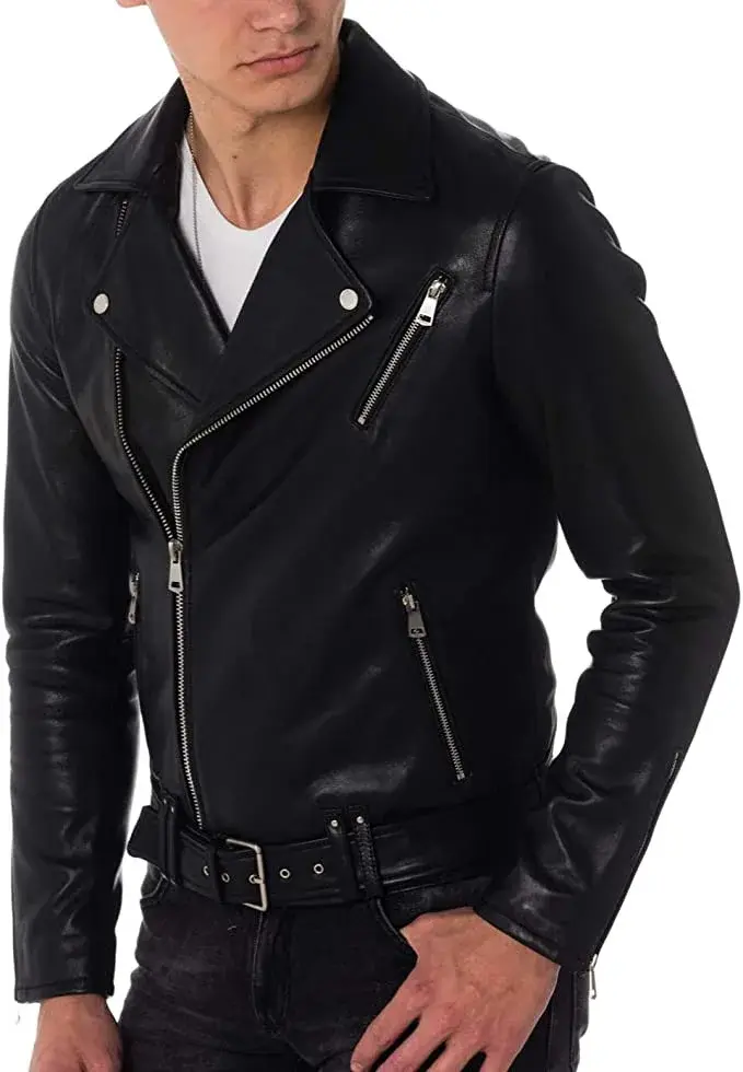 SkinOutfit Men's Leather Jacket Genuine Lambskin Motorcycle Bomber Biker Lightweight Outerwear Black