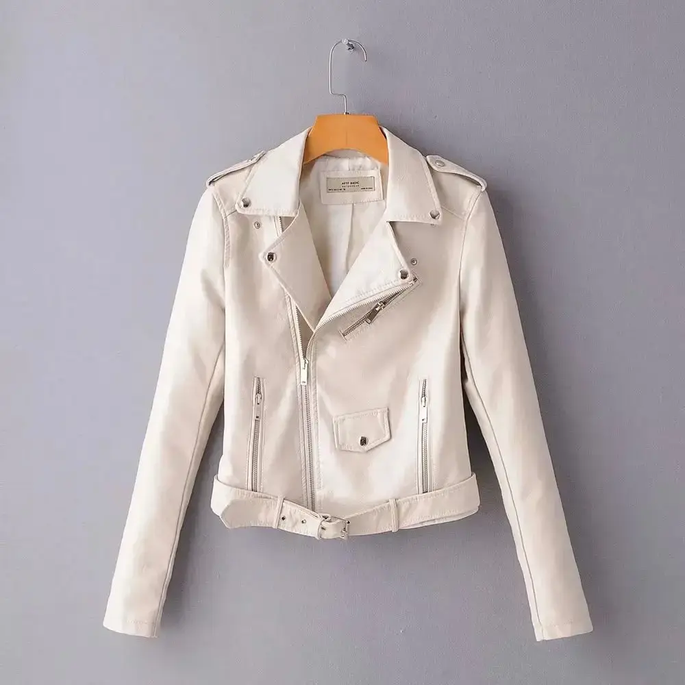 Motorcycle leather jackets yellow leather jacket women leather coat slim PU jacket Leather