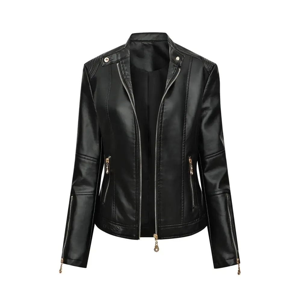 Ediodpoh Women High-quality Zipper Casual Leather Soft Motorcycle Leather Short Jacket Coat Womens Winter Coats Black XXXL