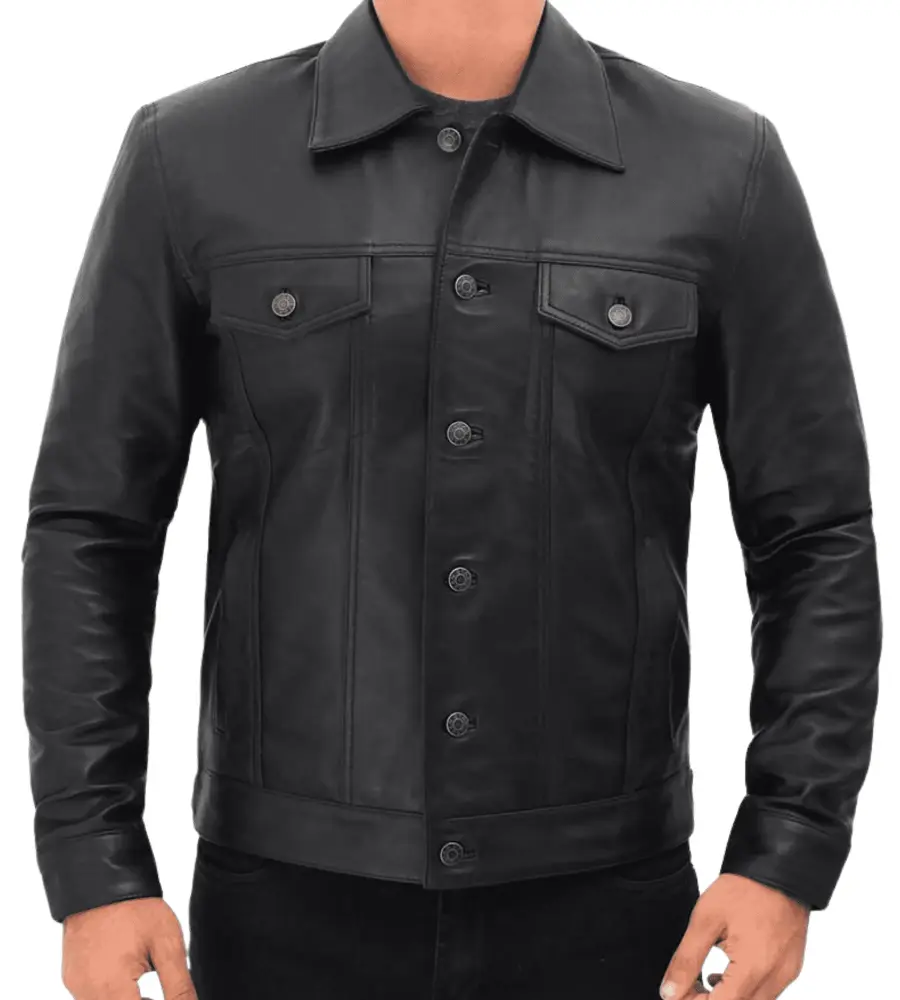 American Style Men's Motorcycle Biker Bomber Leather Jacket Real Lambskin Leather Jacket for Party Wear - Black