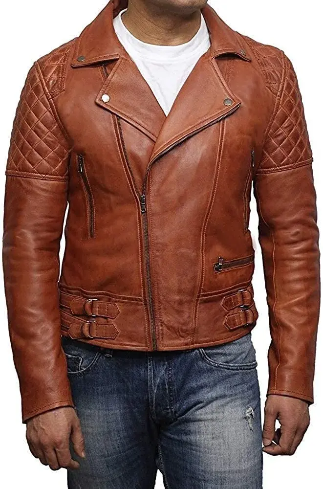 Mens Motorcycle Asymmetrical Vintage Casual Leather Biker Jacket