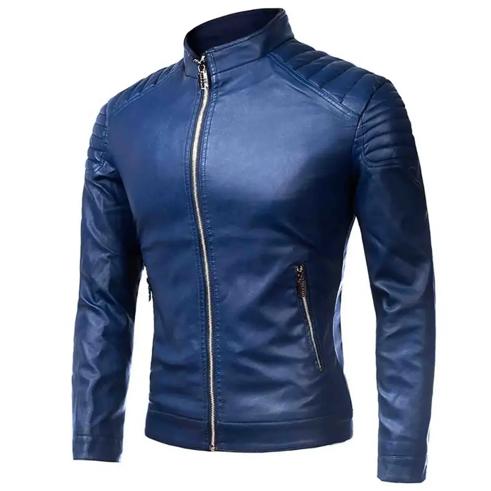 GUOBIOZIY Timeless Classic Leather Jacket Men - Biker Style Vintage Look Motorcycle Jackets for Men (Blue.L)