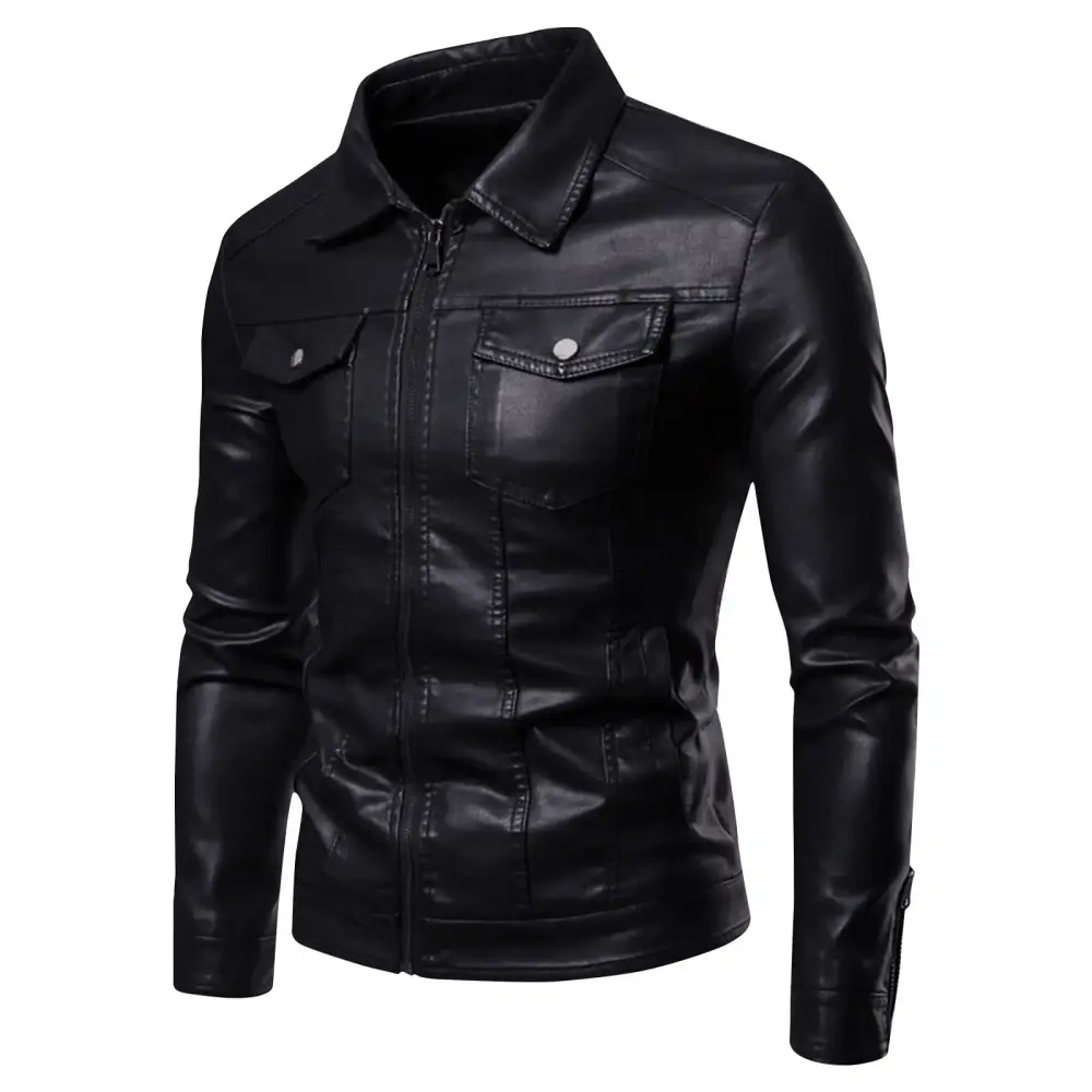 Men Lightweight Jacket Leather Biker Jacket Men Men's Winter Long-Sleeved Leather Motorcycle Jacket Zipper Coat Long Sleeve Hoodless Faux Leather Outwear Jackets