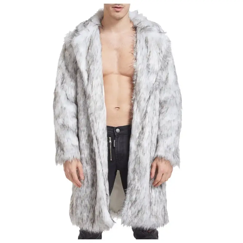 YUNZHAO Men's Coat Man Winter Jacket Vintage Leather Jacket Fleece Jackets Men's Winter Coat Turn-Down Collar Long Jackets Warm Overcoat Christmas Gifts Men