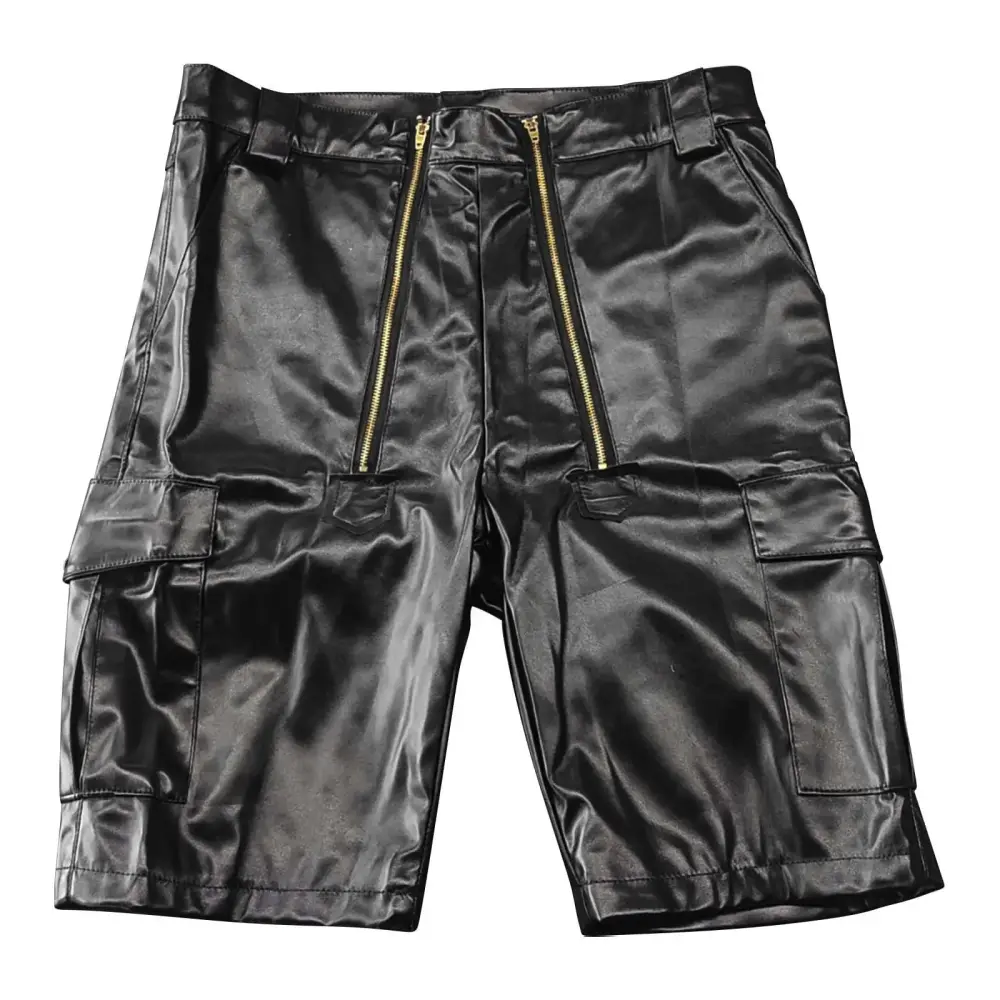 Men'S Leather Pants Motorcycle Retro Fashion Solid Color Pu Casual Men'S Short Leather Pants