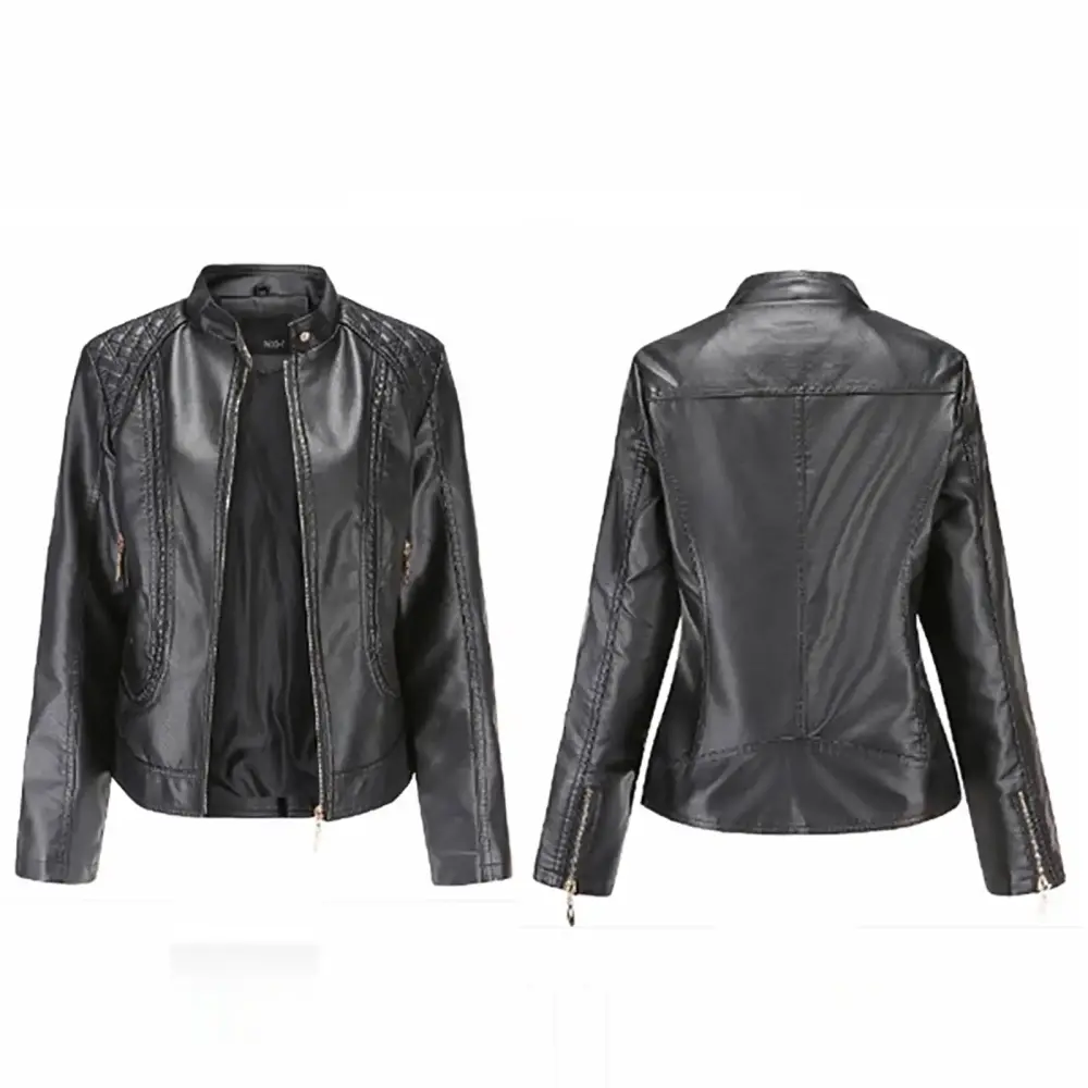 AOOCHASLIY Ladies Coat Clearance Women's Slim Leather Stand Collar Zip Motorcycle Suit Belt Coat Jacket Tops