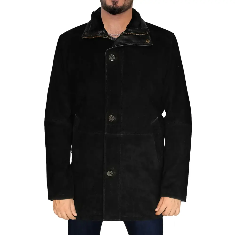 NomiLeather leather coats for men �C suede jacket men and long leather coat Black Medium