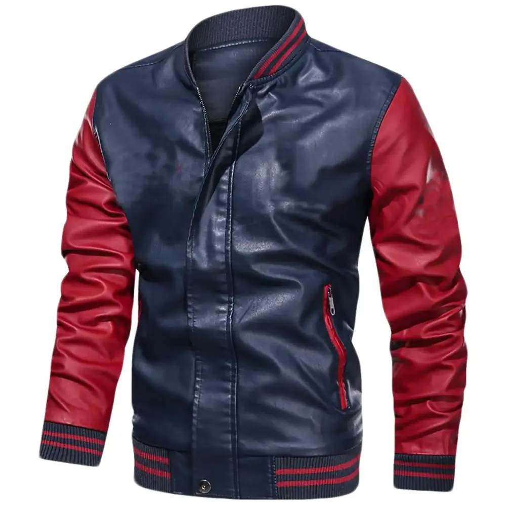Mens Leather Coats Clearance Mens Button Down Sweater Men's Sweaters with Zipper Men's Solid Color Stand Up Collar Light Version Open and Close Zipper Button Leather Jacket