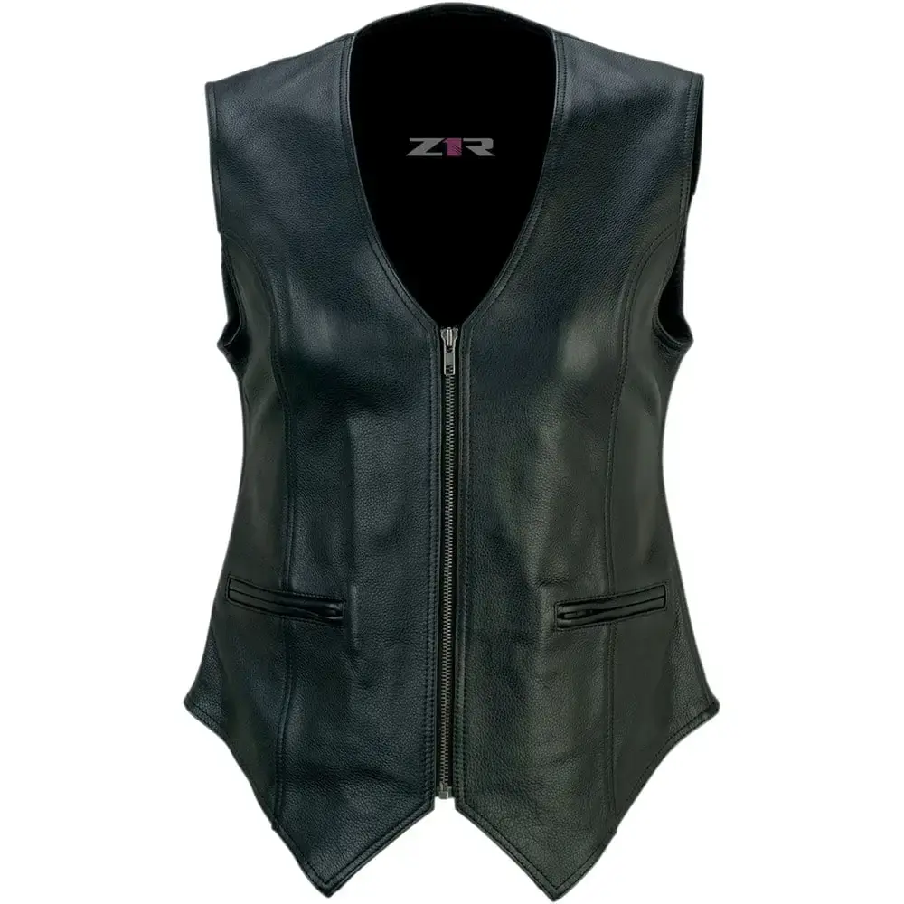 Z1R Womens Scorch Leather Vest - Black - MGW-27545