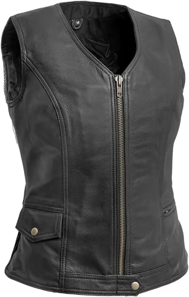First Mfg Co - Lolita - Women's Motorcycle Biker Riding Black Leather Vest - 2X Large