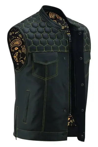 Daniel Smart Men's leather vest - Premium Cowhide Motorcycle Leather Vest with Unique Scoop Collar Design and Armory Pockets