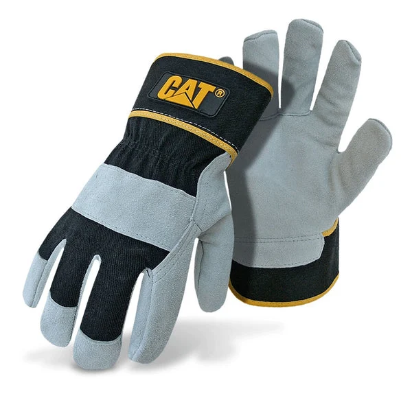Cat CAT013201L Men's Cowhide Split Leather Palm Gloves Large for Work and Protection