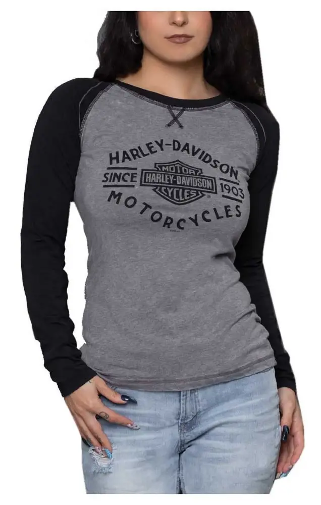 Harley-Davidson Women's Affluent Bar & Shield Long Sleeve Raglan Shirt (3XL). Harley Davidson