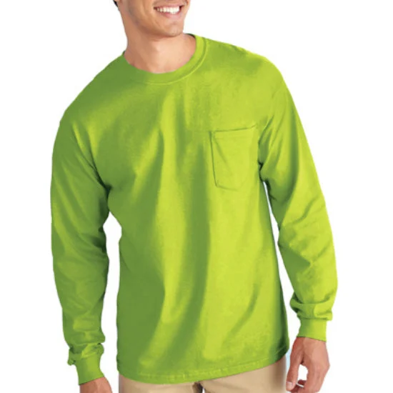 Gildan G2410GRN-XXL Men's Adult Long Sleeve T-Shirt with Pocket XXL Safety Green