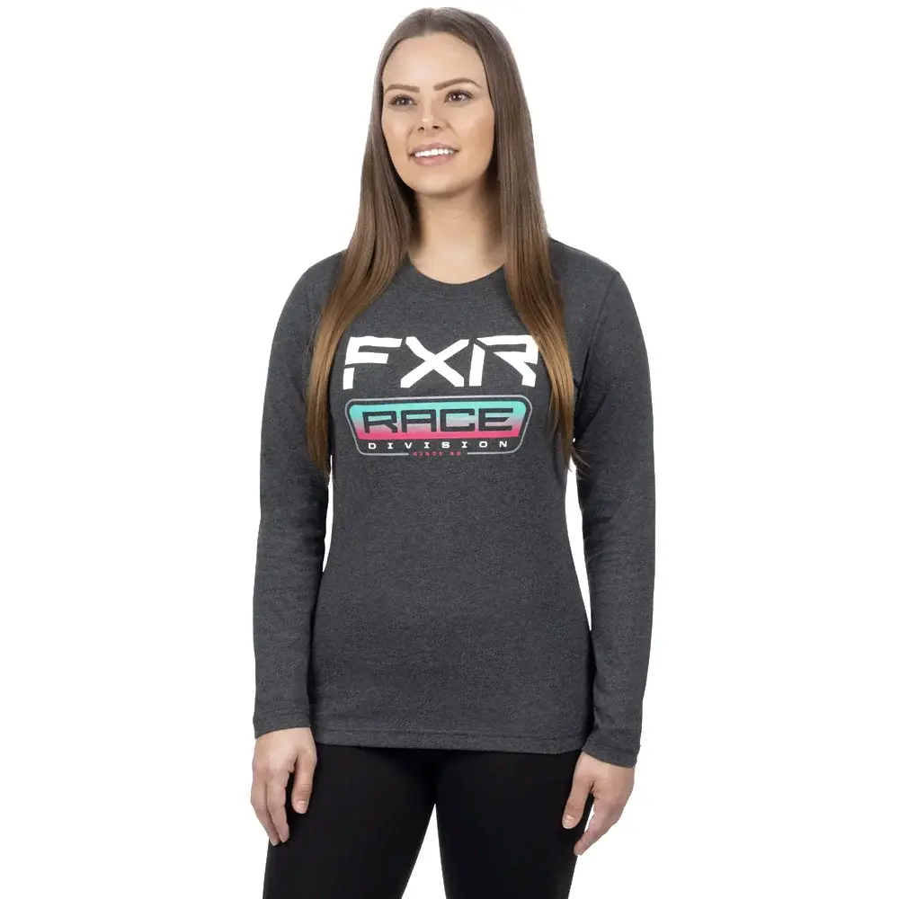 FXR Womens Race Div Premium Long Sleeve Crew Neck Charcoal Heather Mint-Razz - Large 241435-0654-13