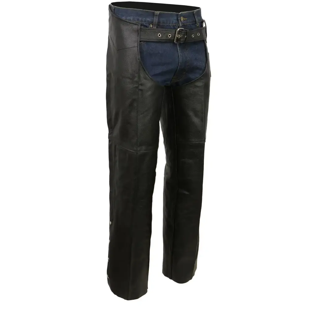 Event Biker EL1117BO Black Real Premium Leather Motorcycle Chaps for Men - Premium Leather Riding Chaps 10X-Large