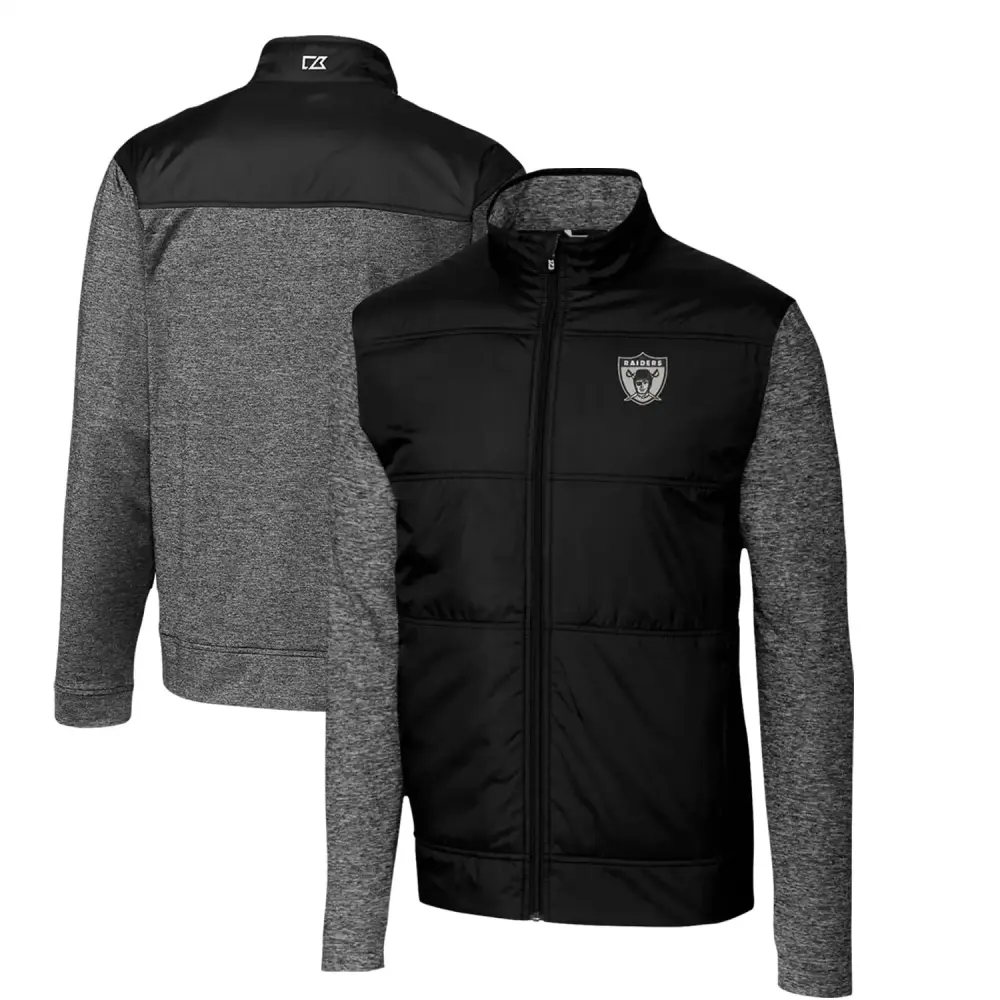 Men's Cutter & Buck Black Las Vegas Raiders Throwback Logo Stealth Hybrid Quilted Full-Zip Windbreaker Jacket