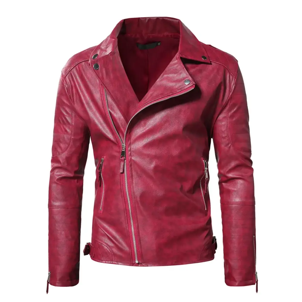 Motorcycle Jacket Men's Casual Tight Solid Color Side Zip Up Lapel Leather Jacket Jacket Leather Jacket Chamarras Para Hombre . Leather Motorcycle Jacket Men A M