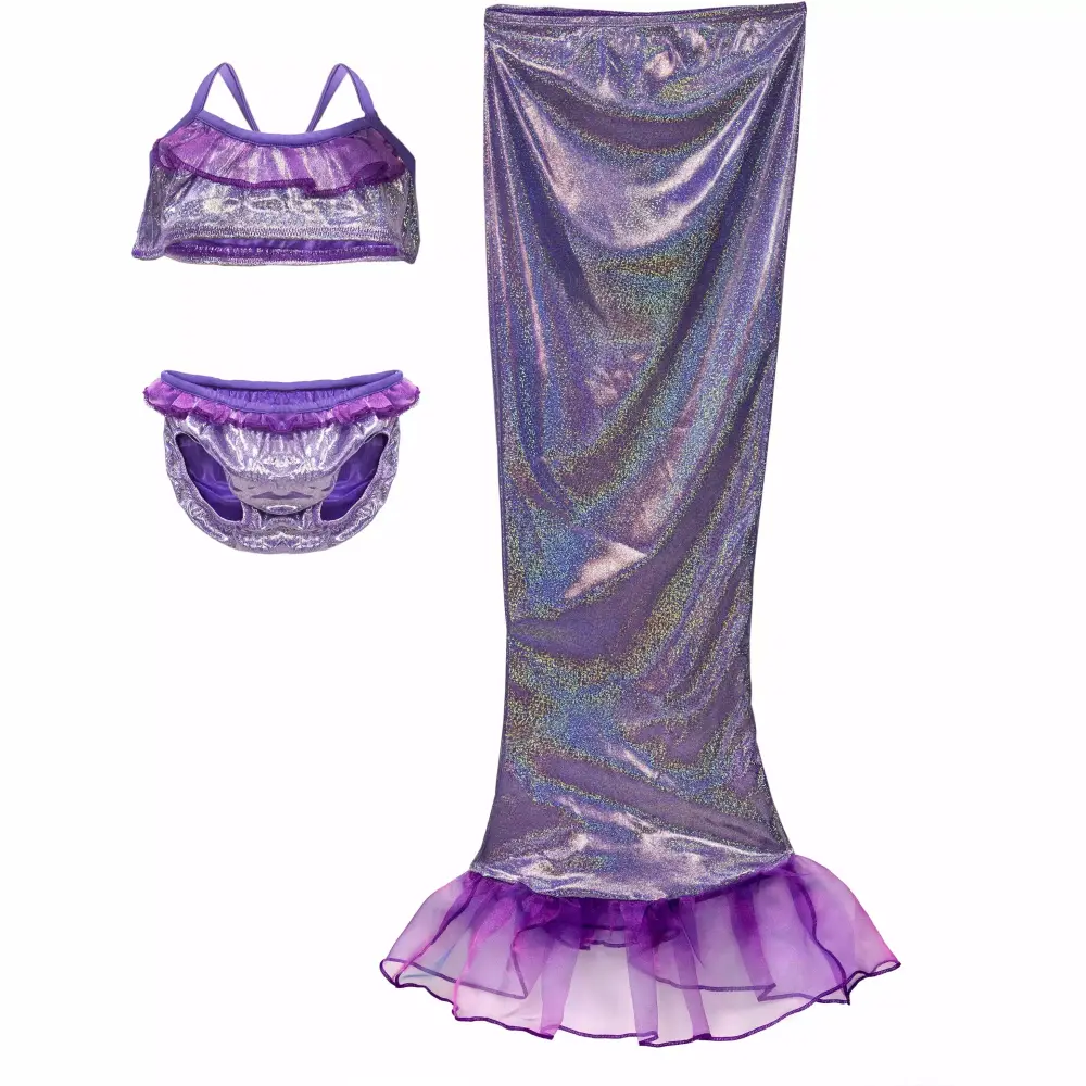 Mermaid 3 Piece Set Purple Large XLarge Swimwear for Girls Pool Beach Summer Fun