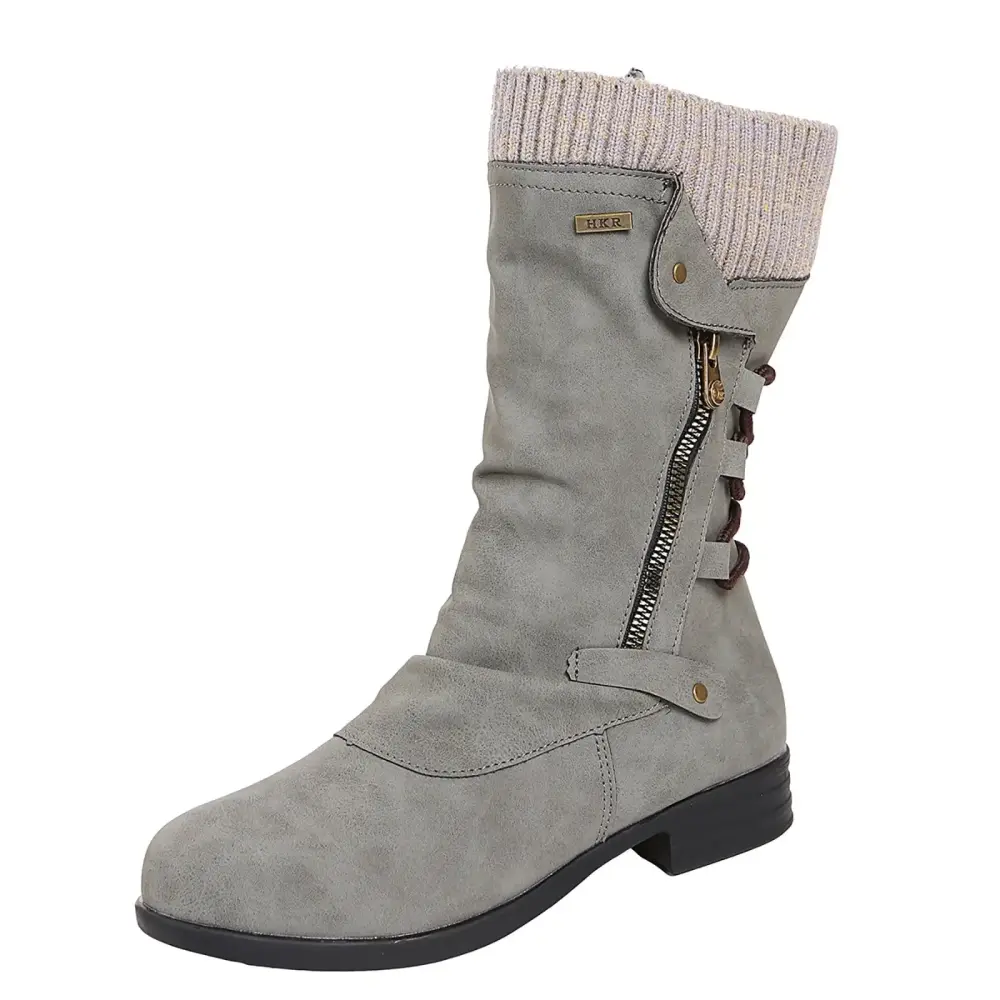 B91xZ Women's Winter Fashion Boots Lace up Mid Calf Boots Low Heel Platform Lug Sole Boots.Grey 40