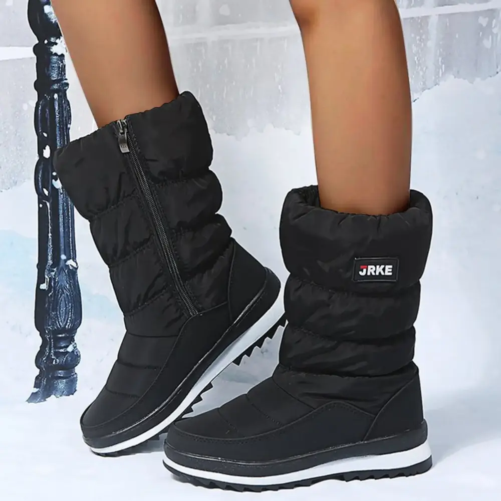 GUGUbb Women's Warm Boots Fashion Zipper Mid Calf Padded Cotton Boots Tube Cotton Boots.Black