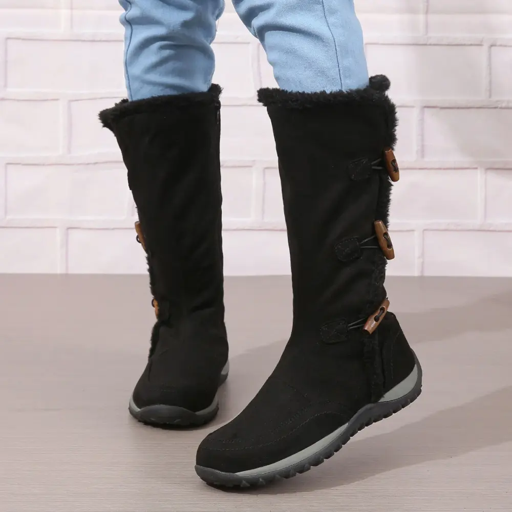 Tall Boots for Women Boots Black Women's Boots Wide Boots for Women Ankle Boot Cool Botas Mujer.Solid colour boots zip mid-calf warm round head thick sole suede.Black.37