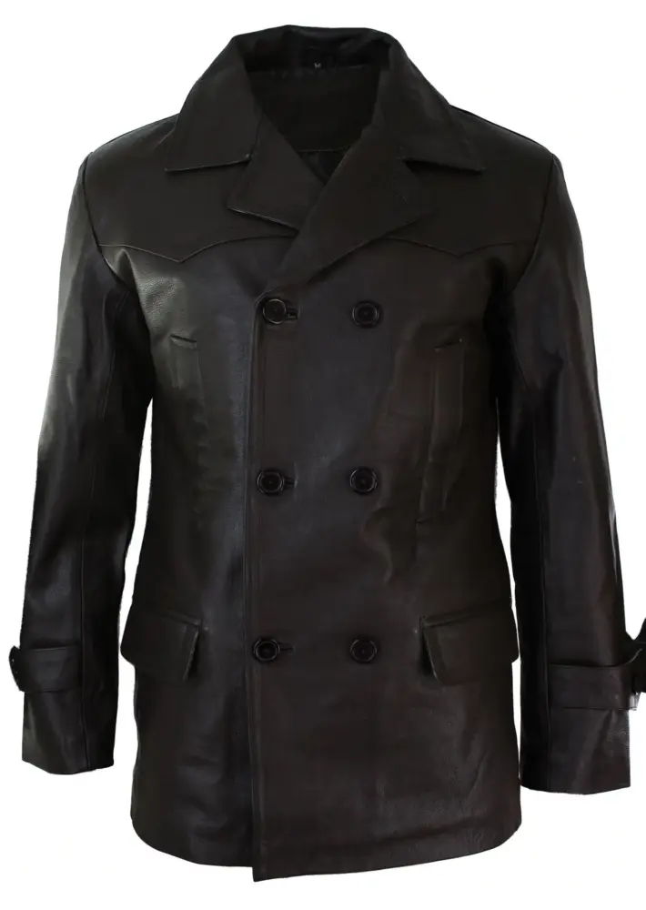 Mens 3/4 Double Breasted Real Leather Dr Who Kreigsmarine Uboat Jacket