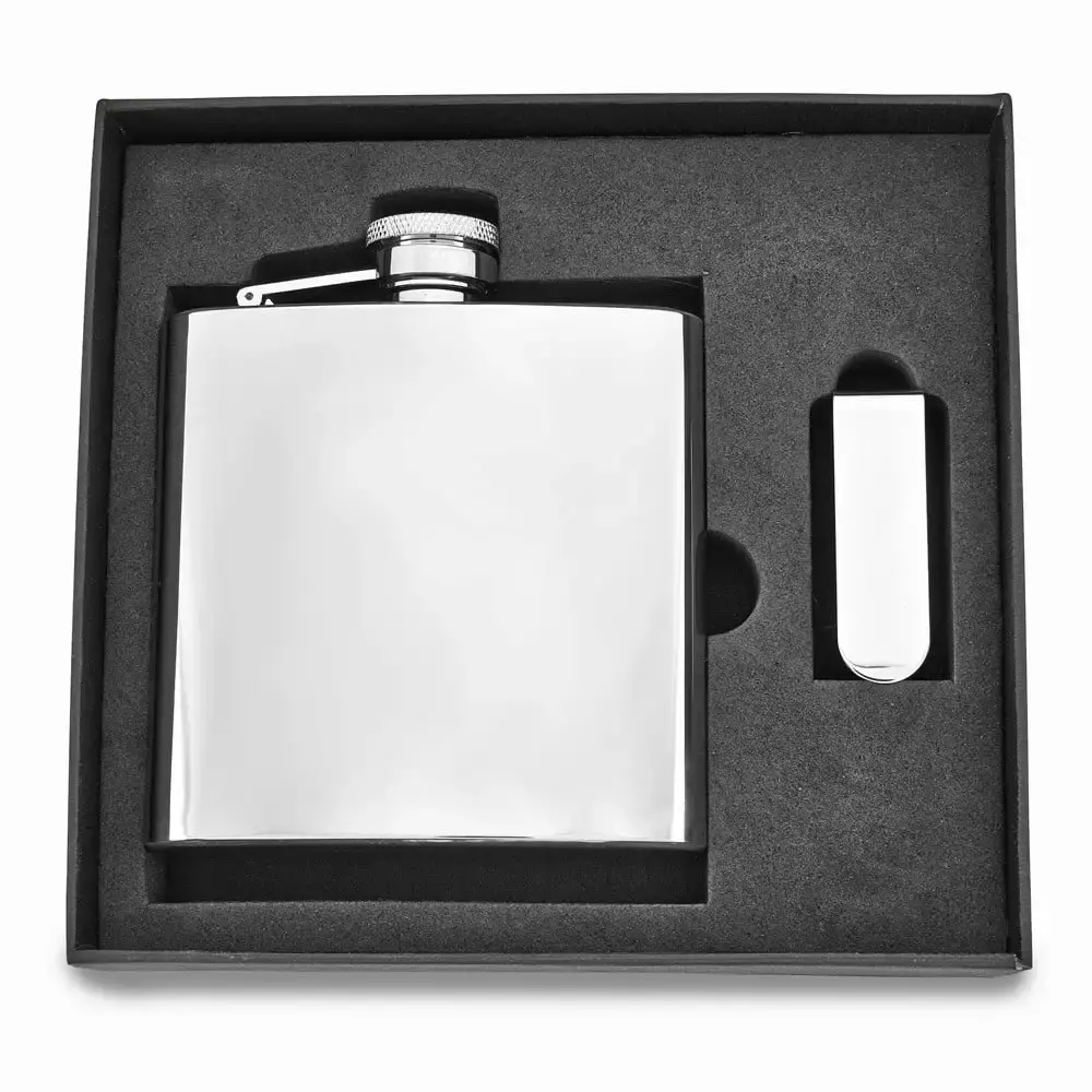 6 oz Stainless Steel Flask and Money Clip Gift Set for Adults and Teens
