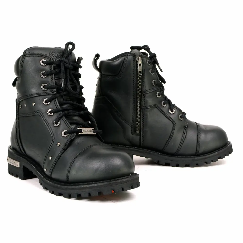 Milwaukee Leather MBL9319 Women's Black Premium Leather Motorcycle Riding Boots w/ Lace-Up and Side Zipper Closure 10.5