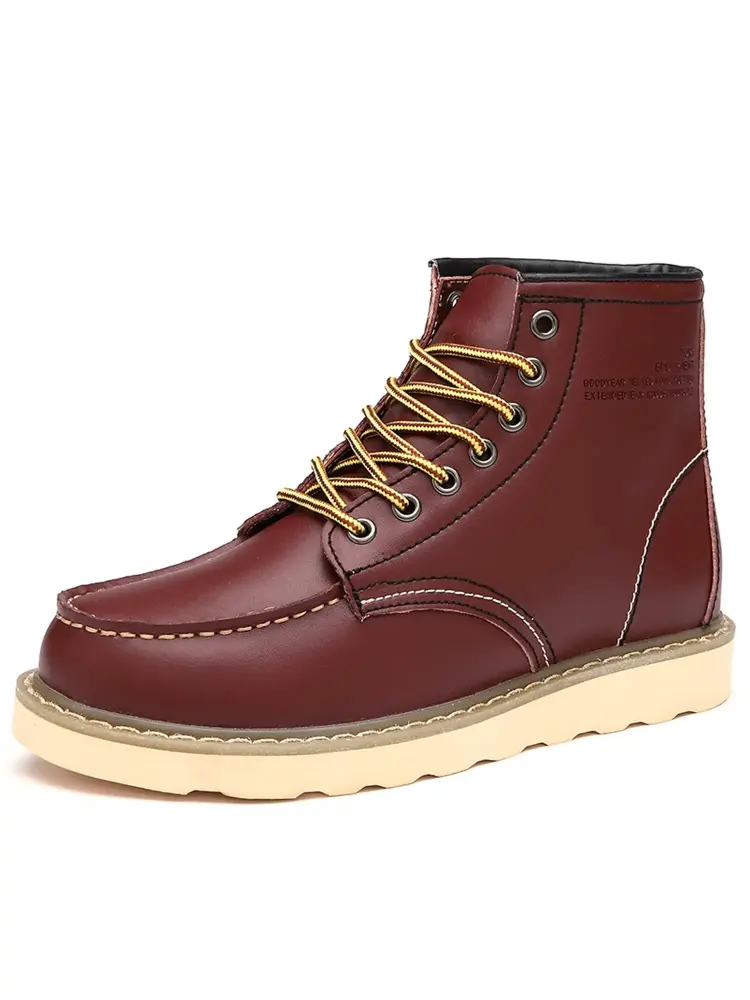 Avamo Men Leather Boots Motorcycle Shoes Boots Shoe Lace-Up Ankle Boot