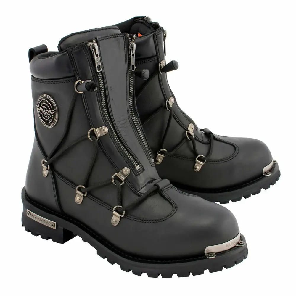 Milwaukee Leather MBM9075 Men's Black Leather 6-inch Plain Toe Dual Zipper Motorcycle Rider Boots 9