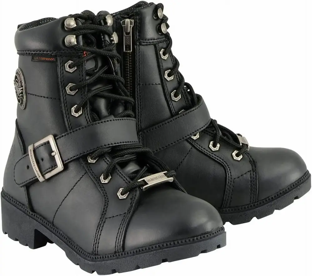 HAIJING Women's Premium Leather Lace-Up Motorcycle Rider Boots Collection MBL - 5