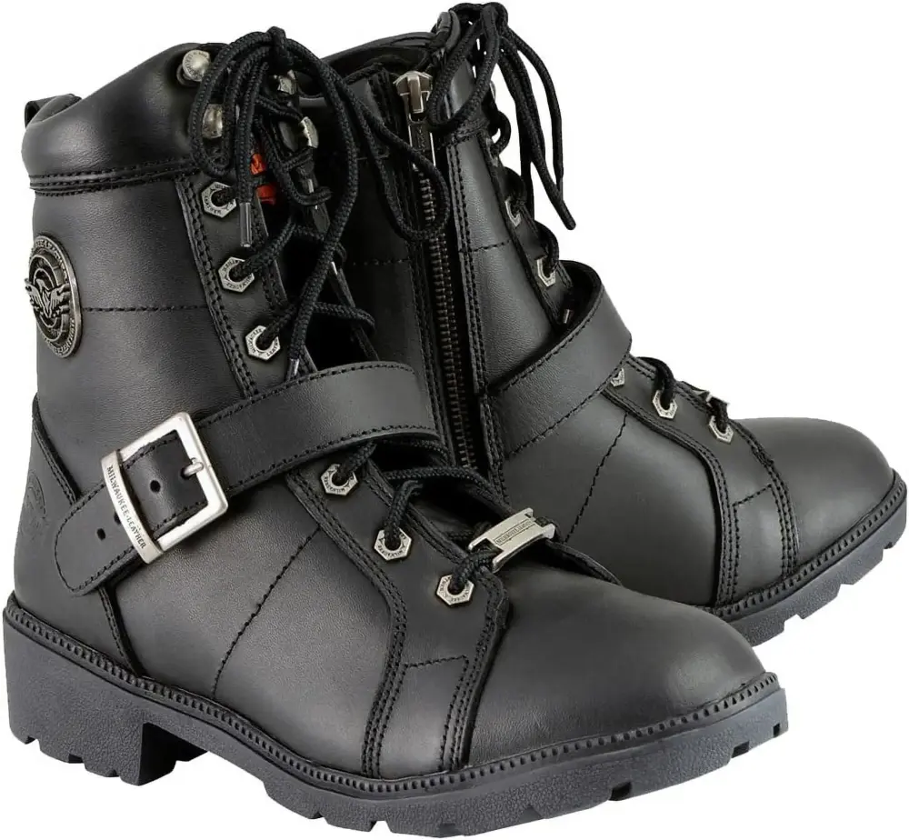 HAIJING Women's Premium Leather Lace-Up Motorcycle Rider Boots Collection MBL - 5