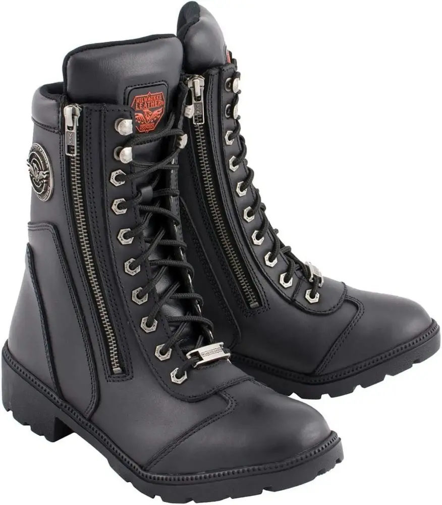 HAIJING Women's Premium Leather Lace-Up Motorcycle Rider Boots Collection MBL - 6