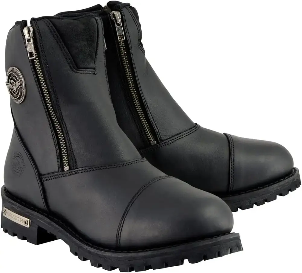 SHUIMINGXING Women's Black Premium Leather Double Sided Zipper Motorcycle Riding Boots MBL202